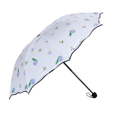 

Simple Flowers 3 Folding Anti UV Umbrella Manual Open Sunny Rainy Umbrellas