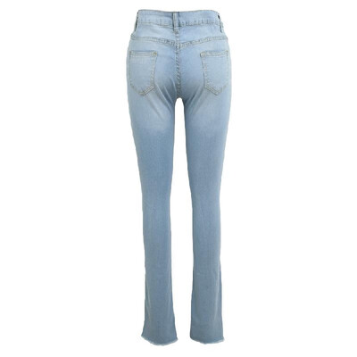 

New Women Ripped Jeans Bodycon Denim Destroyed Frayed Hole Casual Pants Trousers Blue