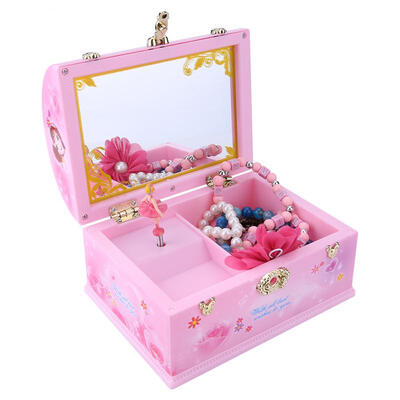 

Greensen Pink Treasure Box Chest Shape Jewelry Storage Box Rotary Dance Doll Music Box Gift