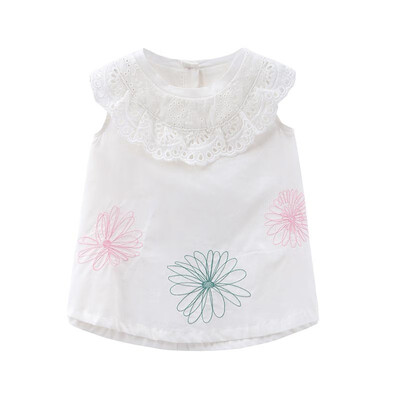 

DOU DOU YI CHU childrens clothing female childrens stitching collar small shirt female baby embroidery sleeveless shirt 9188