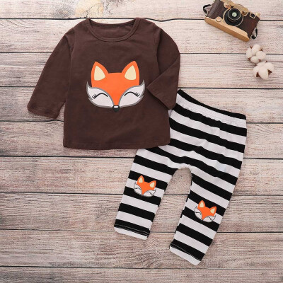 

Children Kids Girls Striped Cartoon Fox Print T-shirt TopsPants Set Clothes