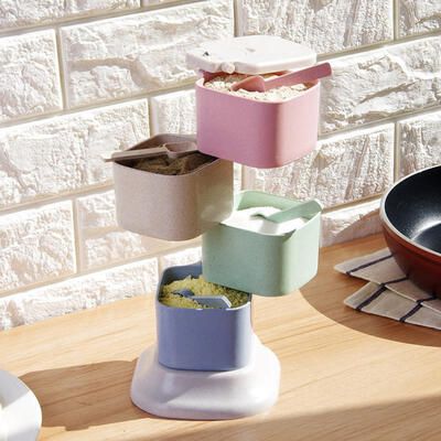 

Greensen Multi-Tier Rotating Spice Rack Seasoning Box Condiment Containers With Spoon Kitchen Tools