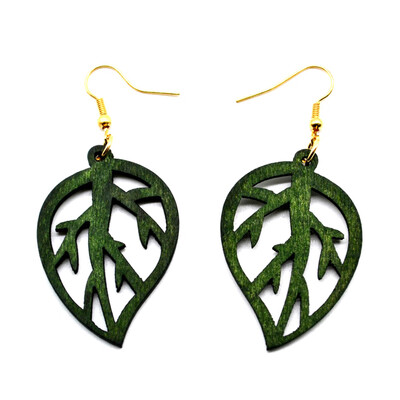

Good Quality Woman Earrings African Wood Earrings Jewelry Pattern Leaf Girls Personality Hollow Design 1 Pair