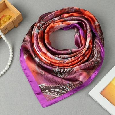 

Women Square Scarf Sheen Satin Floral Print Vintage Scarf Scarves Thin Pashmina Oversize Kerchief