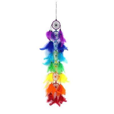 

Colorful Feathers Beads Pure Handmade Long Dream Catcher Hang Pendant Decor