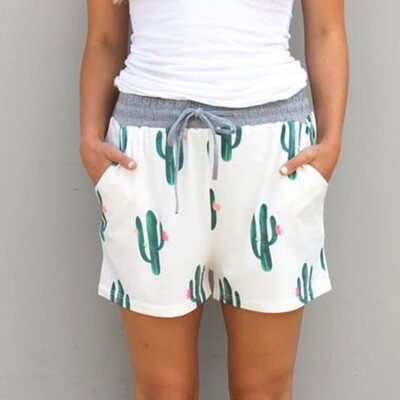 

Tailored Women Fashion Cactus Print Elastic Short Pants Beach Shorts