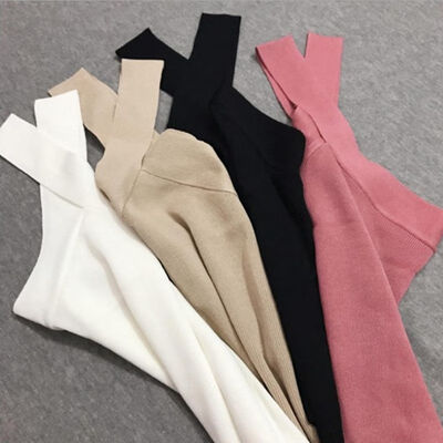

Women Casual Basic Sexy Solid Color Knit Hanging Neck Bottoming Warm Vest Stretch Tank Tops