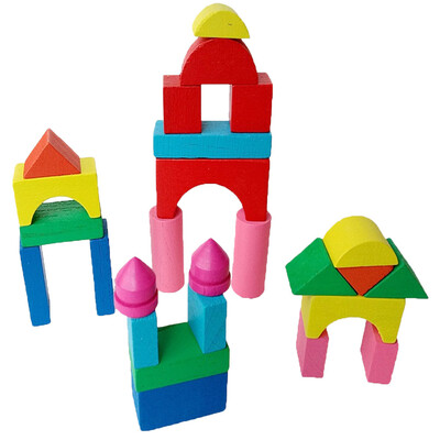 

YIWULAKid Wooden Mini Castle Building Blocks Geometric Shape Educational Toys Game