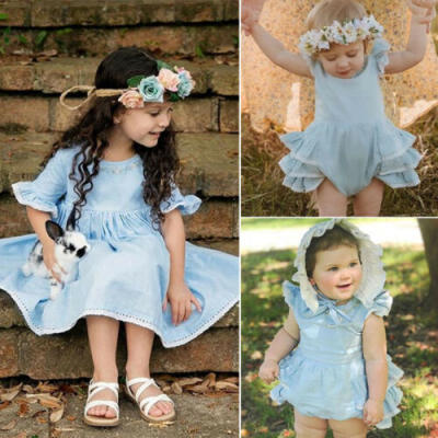 

Toddler Kids Baby Girls Flower Romper T-shirt Tutu Dress Sisters Outfits Clothes