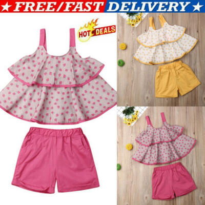 

US 2PCS Kids Toddler Baby Girl Summer Clothes Top T-Shirt Short Pants Outfit Set