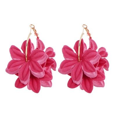 

New 4 Colors Fabric Flower Hoop Earrings Girl Women Party Ear Jewelry Gift