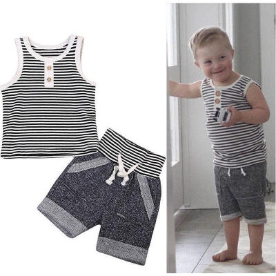 

Newborn Toddler Kids Boys Strap Cotton Clothes T Shirt Tee TopPants Outfits Set