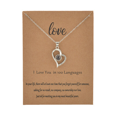 

With Card Heart Shape 100 Language I love You Necklace For Women Wedding Letter Necklace Jewelry Drop Shipping