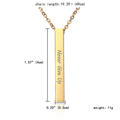 

Personalize Engrave Name Bar Necklace Never Give Up Letter Word Nameplate Custom Pendant Stainless Steel Men Women DIY Jewelry