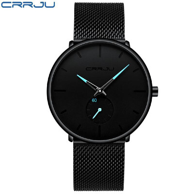 

CRRJU Men Fashion Casual Quartz Watch Simple Stainless Steel Mesh Band Watches Elegant Ultra Slim Wrist Watch