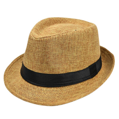 

Unisex Women Men Summer Casual Beach Trilby Hat Wide Brim Panama Hat With Black Ribbon