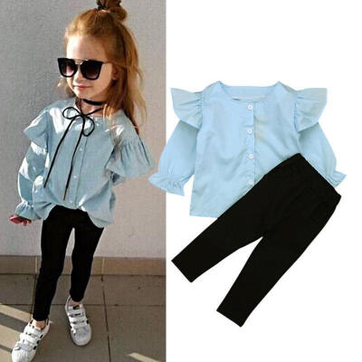 

Toddler Kids Baby Girl Casual Clothes Flare Sleeve Tops T-shirt Pants Outfits