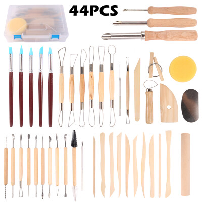 

44 pieces DIY Art Clay Pottery Tool set Crafts Clay Sculpting Tool kit Pottery & Ceramics Wooden Handle Modeling Clay Tools