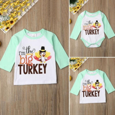 

Sisters Matching Clothes Turkey Print Newborn Baby Girl Long Sleeve Bodysuits T-Shirts BigLittle Sister Outfits