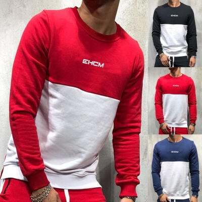 

Men Casual Sweatshirt Autumn Winter O Neck Patchwork Pullover Warm Top&Sweatpants