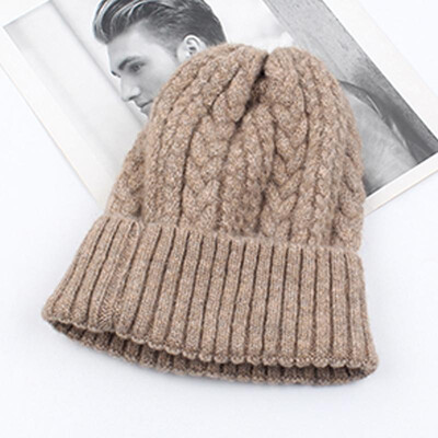 

Women Thick Twist Thread Knitted Beanies Hat Ribbed Autumn Winter Baggy Crochet Cap Warm Skullies Headwear
