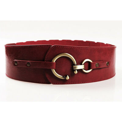 

Womens Wide Waist Belt Elastic Round Buckle PU Leather Corset Cinch Waistband