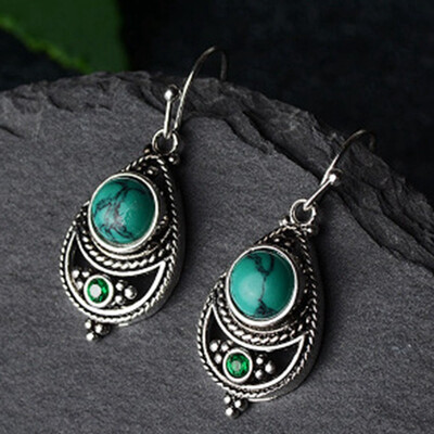 

Women Sterling Silver Turquoise Dangle Earrings Gemstone Hook Earring Anniversary Proposal Gift Party Engagement Wedding Jewelry