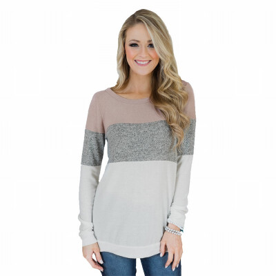 

Contrast base shirt womens T-shirt round neck long-sleeved Slim shirt womens