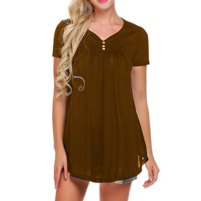 

Starmoon Womens Short Sleeve V-Neck Pure Casual Ladies Button T-Shirts Tops Blouse