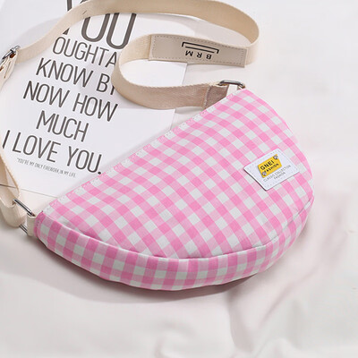 

Dumpling bag woman slanted canvas Japanese series 2019 new handheld single shoulder oblique span light toilet plaid bag