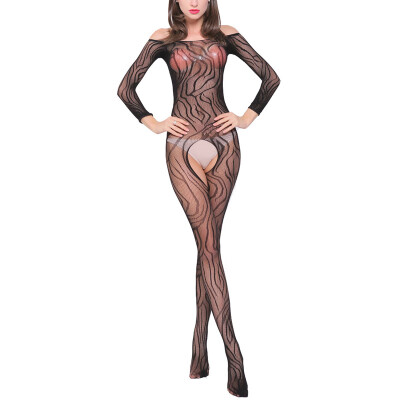 

Women Open Crotch Body Stockings Perspective Print Underwear Pajama Nightwear