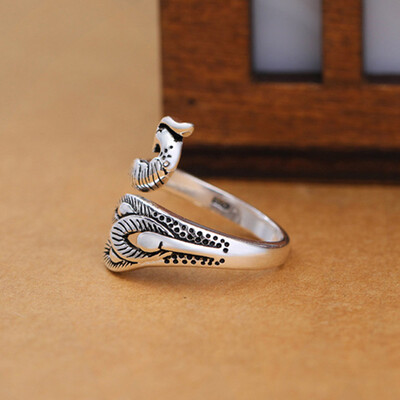 

1pc Silver Peacock Shape for Women Work Wedding Ring Adjustable Ring Gift Retro
