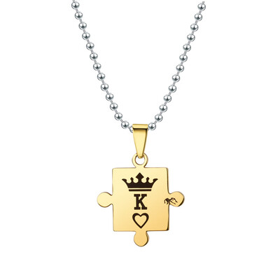 

Europe And America Fashion Letters K & Q Couple Necklaces With Crown Stainless Steel Tag Pendant Necklace King & Queen
