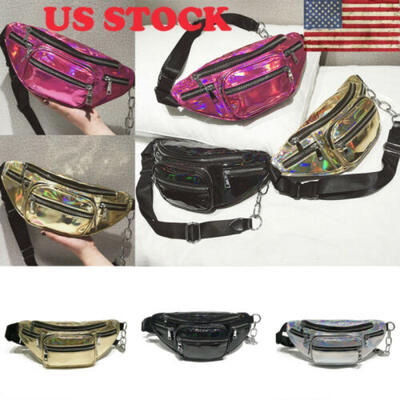 

US Women PU leather Laser Waist Pouch Waterproof Sport Running Belt Bag Bum Pack