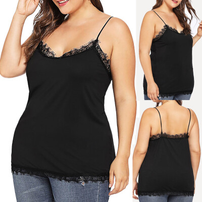 

Roseonmyhand Fashion Women Casual V-Neck Sleeveless Plus Size Solid Lace Tank Tops Vest Camis