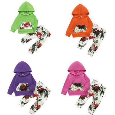 

US Baby boy Girl Floral Autumn Winter Hooded TopsPants 2PCS Set Fall Outfits