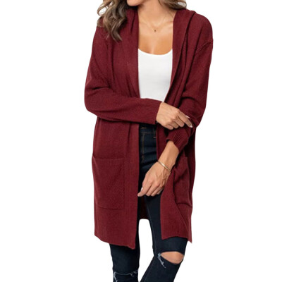 

Nomeni Fashion Women Long Sleeve Solid Pocket Cardigan Tops Sweater Knitted Hooded Coat