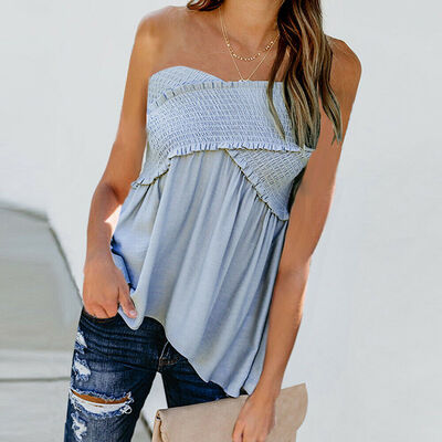 

Womens Strapless Loose Bandeau Boob Tube Blouse Ladies Summer Casual Vest Top Sleeveless T-Shirt