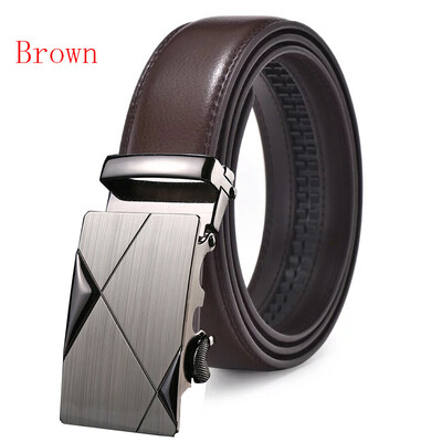 

New Automatic Buckle Cowskin Brown Belt Good Quality Genuine Leather Luxury Strap Male Belts For Men Jeans Wide 110-130cm long