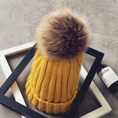 

Mother & Child Baby Warm Winter Knit Beanie Fur Pom Hat Crochet Ski Cap