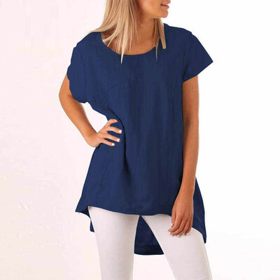 

Nomeni Women Summer O Neck Short Sleeve Casual Cotton Linen Loose Tops T-shirt Blouse