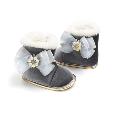 

Baby Boots Winter 2018 High Quality Pearl Bow Plus Velvet Toddler Boots Baby Boots Girl