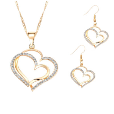

Popular Diamond Double Heart Heart Necklace Earrings Set