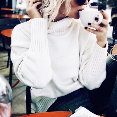 

Women Winter Turtleneck Sweater Warm Long Sleeve Solid Tops Casual Outwear Loose