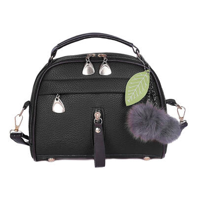 

Solid Color Hair Ball Decor Shoulder Handbags Women Leather Crossbody Bags