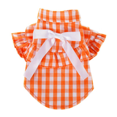 

Pet Puff Sleeve Princess Dress Dog Cat Teddy Puppy Plaids Short Sleeve Dress Summer Bowknot Design Clothes For Small Medium Dog