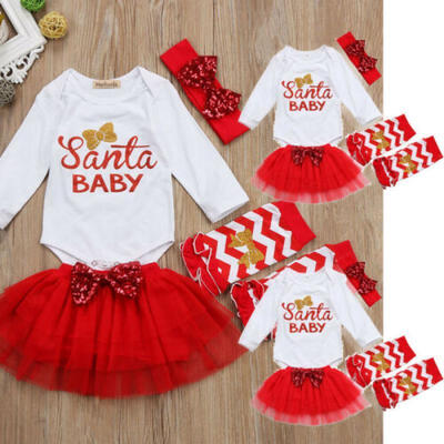 

UK Stock XMAS Toddler Baby Girls Santa Romper Tulle Skirt Leg Warmer Outfits Set