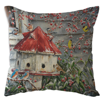 

〖Follure〗Christmas Snow House Pillow Case Linen Sofa Throw Cushion Cover Home Decor