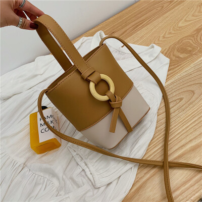 

Korean version of Joker bag fashion mini bucket bag new 2019 fresh contrast color shoulder slung womens bags