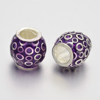 

Silver Plated Alloy Enamel European Beads Large Hole Barrel Beads Purple 11x11mm Hole 5mm